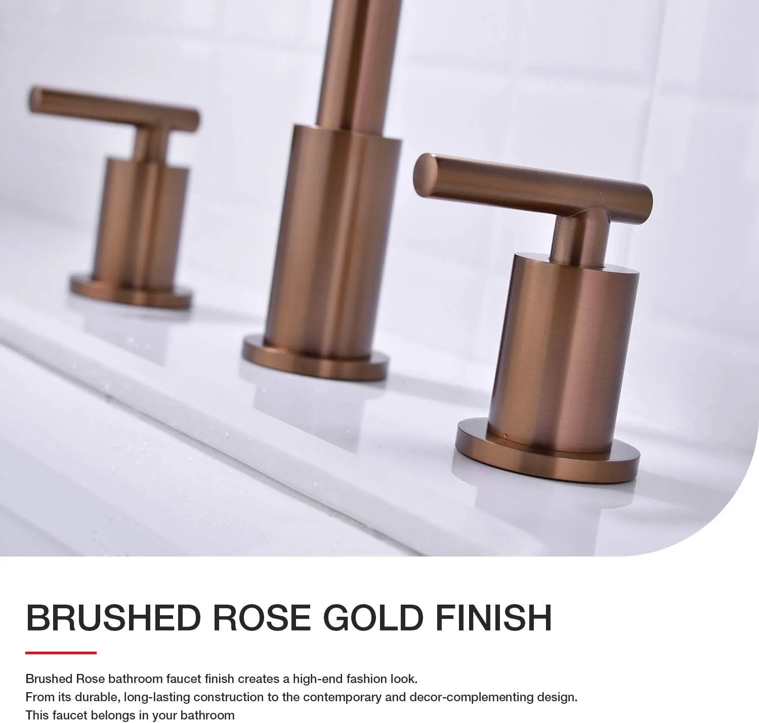 TRUSTMI 2 Handle 8 Inch Widespread Bathroom Sink Faucet with Overflow Pop Up Drain Assembly 3 Piece Brown Bronze Vanity Tap with cUPC Water Supply Lines, Brass, Brushed Rose Gold