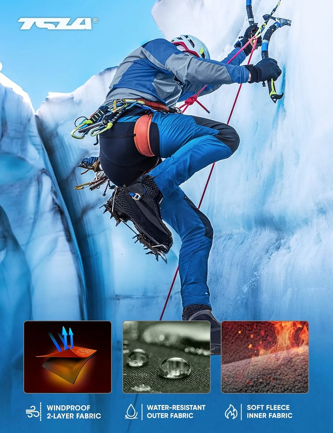 TSLA Men's Snow Ski Snowboard Waterproof Softshell Cargo Pants, Hiking Fleece Lined Bottoms, Outdoor Work Pants
