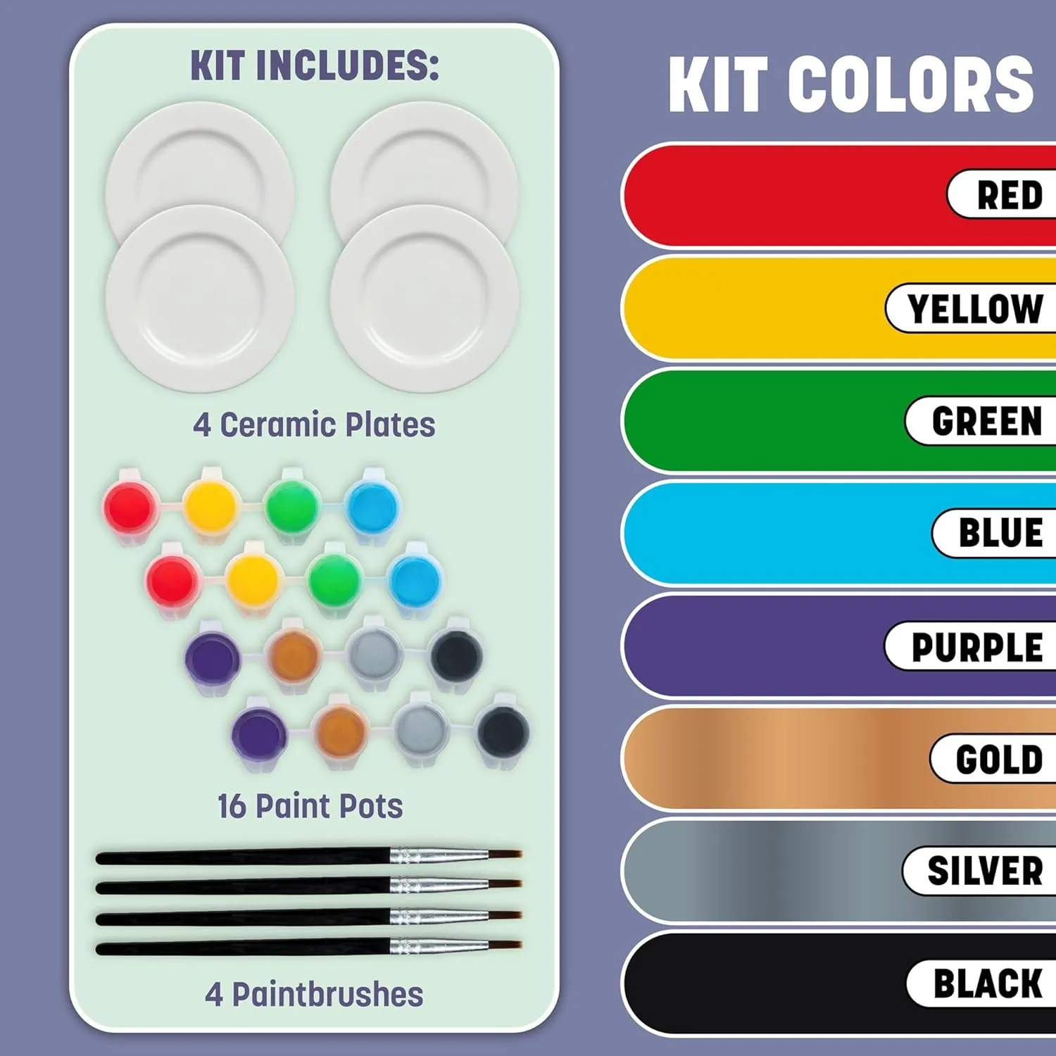 Tulip Food Safe Painted by Me Ceramic Plate Painting Set, Includes 16 Paints, 4 Brushes & 4 Paintable Plates. Bake at Home with Studio Quality Results