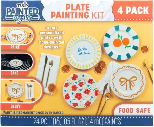 Tulip Food Safe Painted by Me Ceramic Plate Painting Set, Includes 16 Paints, 4 Brushes & 4 Paintable Plates. Bake at Home with Studio Quality Results