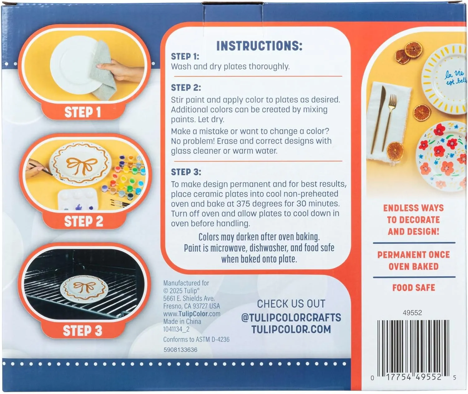 Tulip Food Safe Painted by Me Ceramic Plate Painting Set, Includes 16 Paints, 4 Brushes & 4 Paintable Plates. Bake at Home with Studio Quality Results