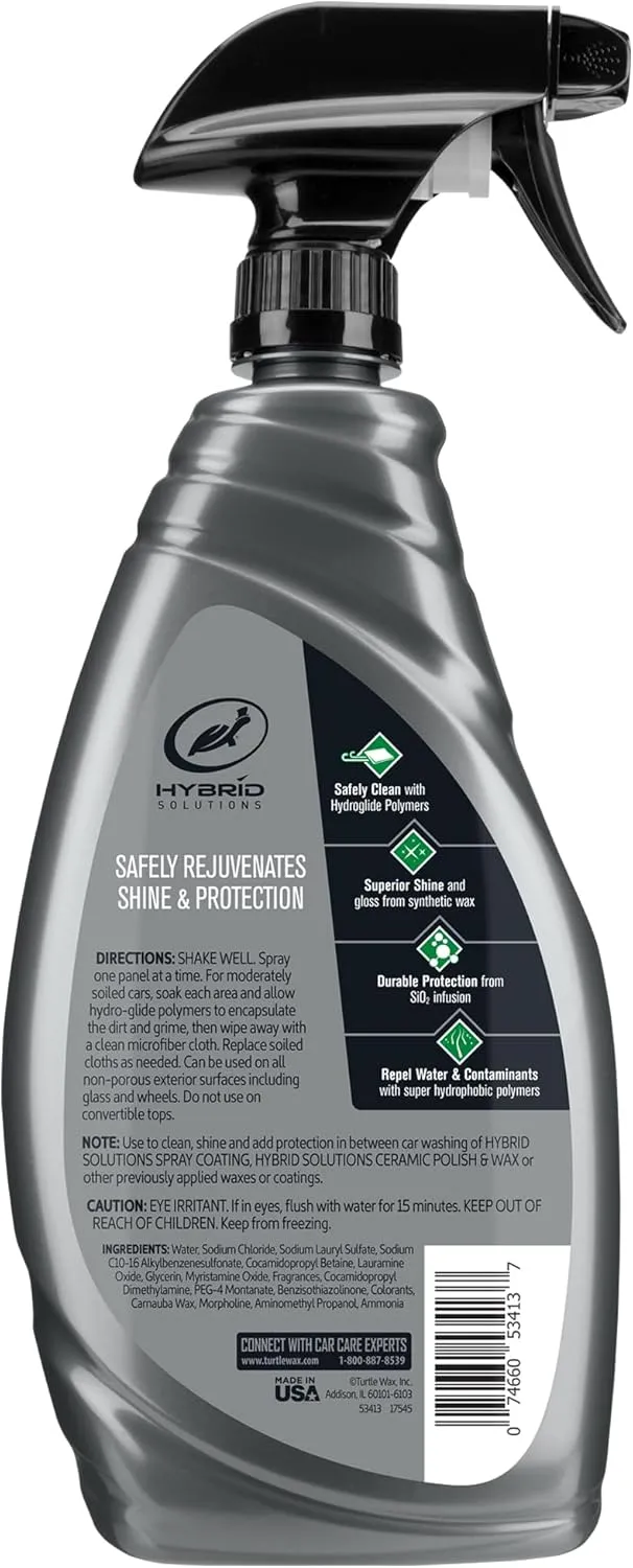 Turtle Wax 53413 Hybrid Solutions Ceramic 3-in-1 Detailer, Waterless Wash and Ceramic Wax Detailing Spray, Cleans Shines and Protects Paint Glass and Wheels, Repels Water and Dirt, 32 oz. (Pack of 1)
