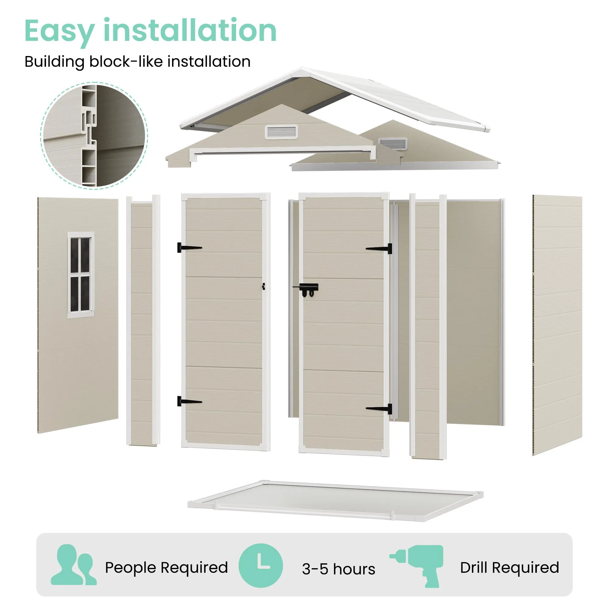 UDPATIO Outdoor Storage Shed 6x4.5 FT, Plastic Resin Outside Sheds & Outdoor Storage for Trash Can, Bike, Lawnmower, Generator, Tool Shed with Lockable Door for Backyard, Lawn, Patio, Sandstone