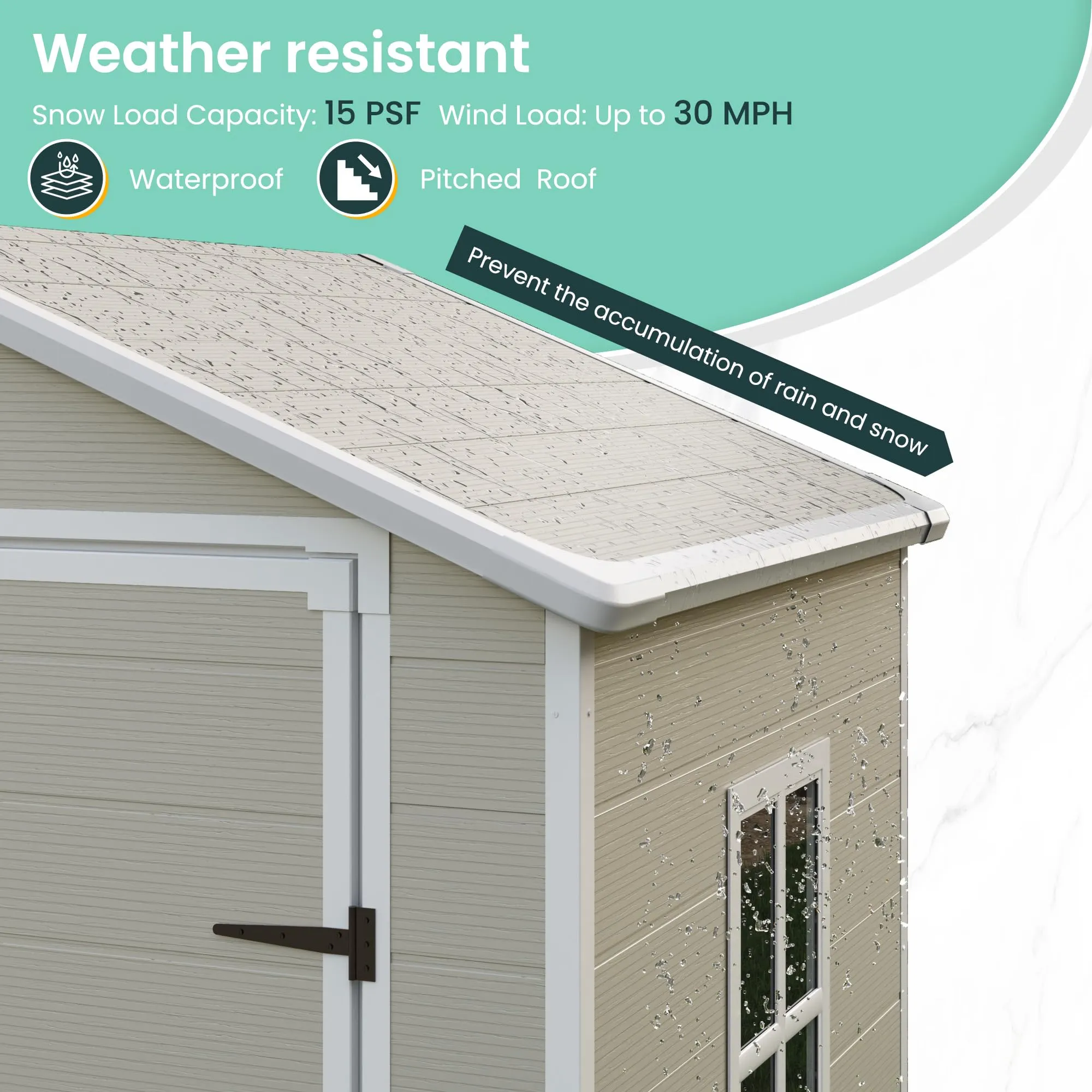 UDPATIO Outdoor Storage Shed 6x4.5 FT, Plastic Resin Outside Sheds & Outdoor Storage for Trash Can, Bike, Lawnmower, Generator, Tool Shed with Lockable Door for Backyard, Lawn, Patio, Sandstone