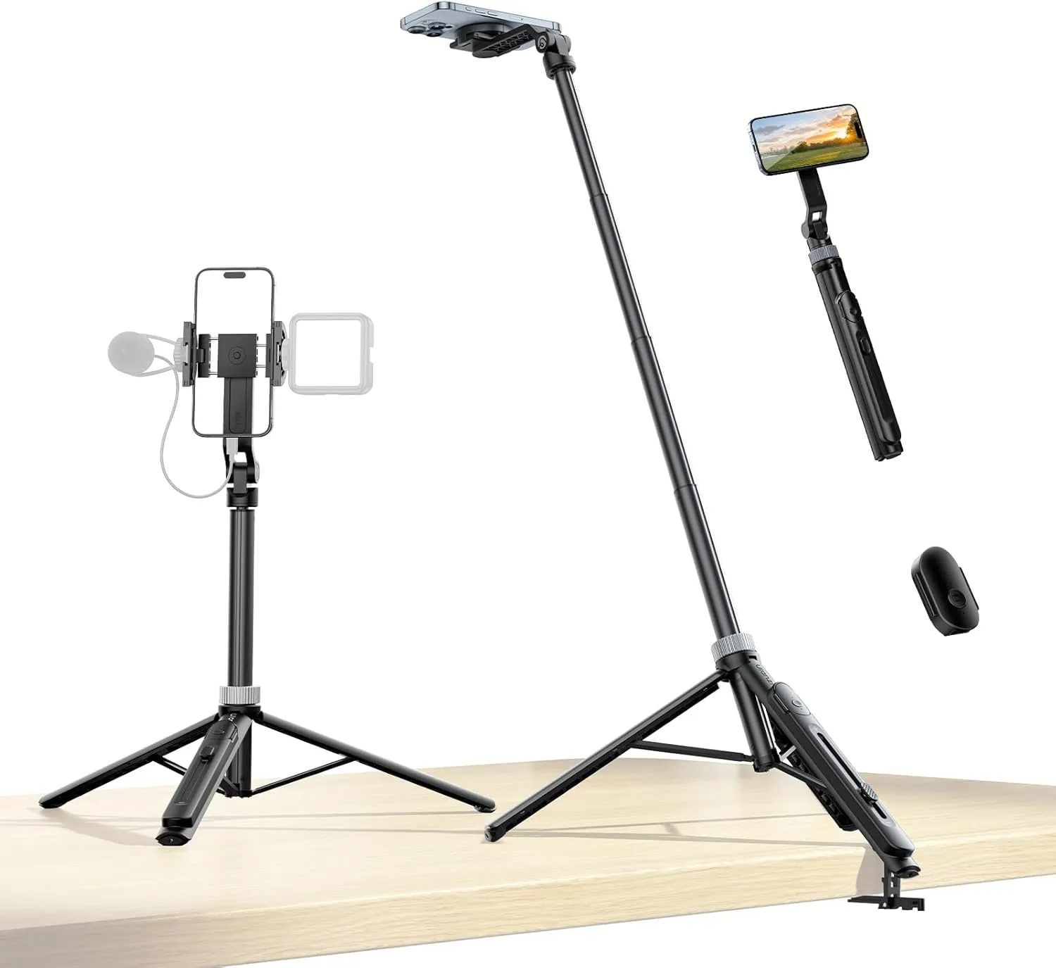 ULANZI TT88 Magnetic Tripod for iPhone, 57" Extendable Selfie Stick with Remote, 2-in-1 Phone Clip & Dual Cold Shoe Mounts - Lightweight Phone Tripod Stand for Vlogging, Travel, Video Recording