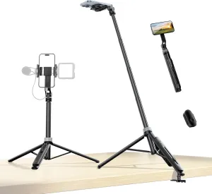 ULANZI TT88 Magnetic Tripod for iPhone, 57" Extendable Selfie Stick with Remote, 2-in-1 Phone Clip & Dual Cold Shoe Mounts - Lightweight Phone Tripod Stand for Vlogging, Travel, Video Recording