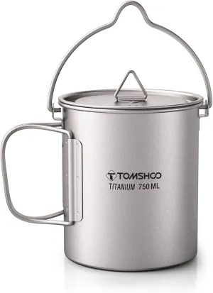 Ultralight 750ml Titanium Pot Portable Titanium Water Mug Cup with Lid and Foldable Handle Outdoor Camping Cooking Picnic