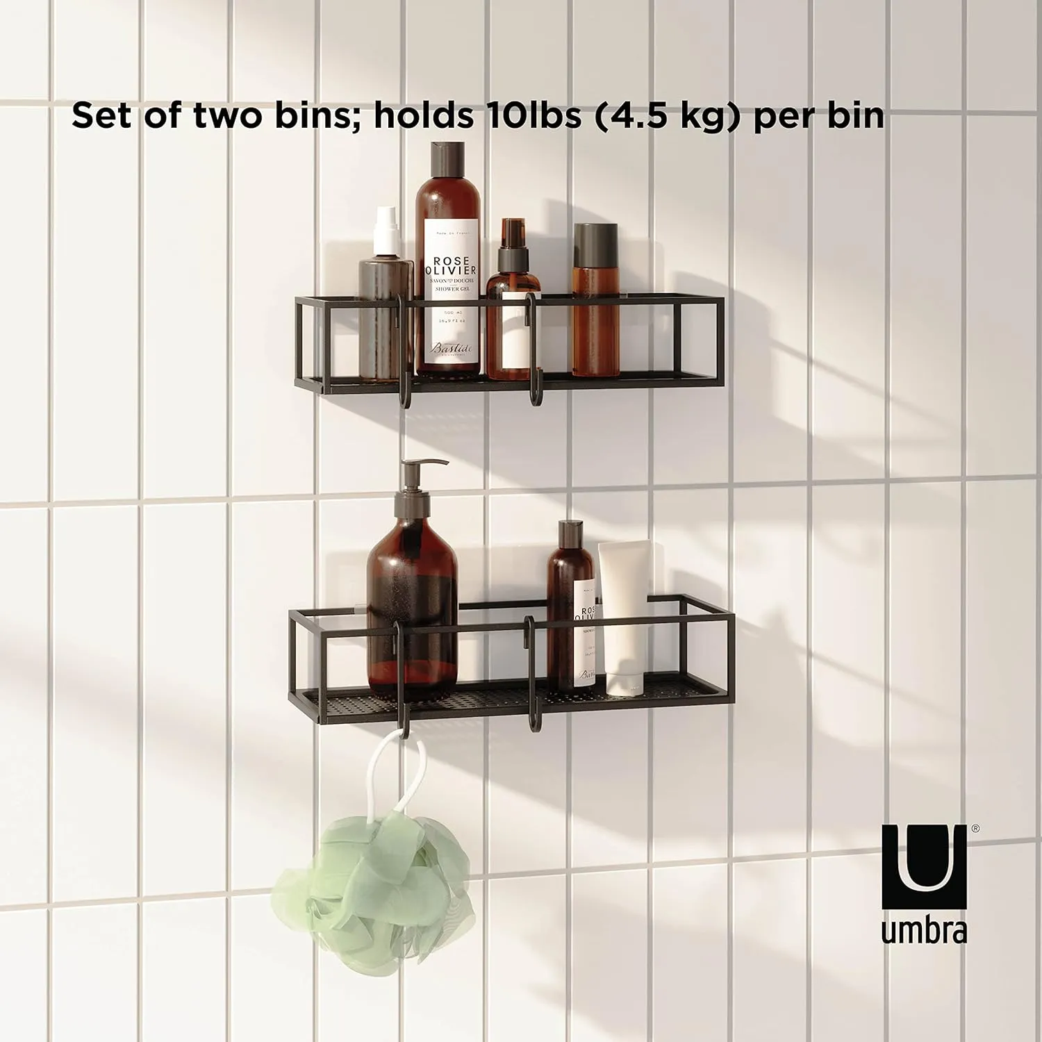 Umbra Cubiko Shower Bin Caddy Set, Black