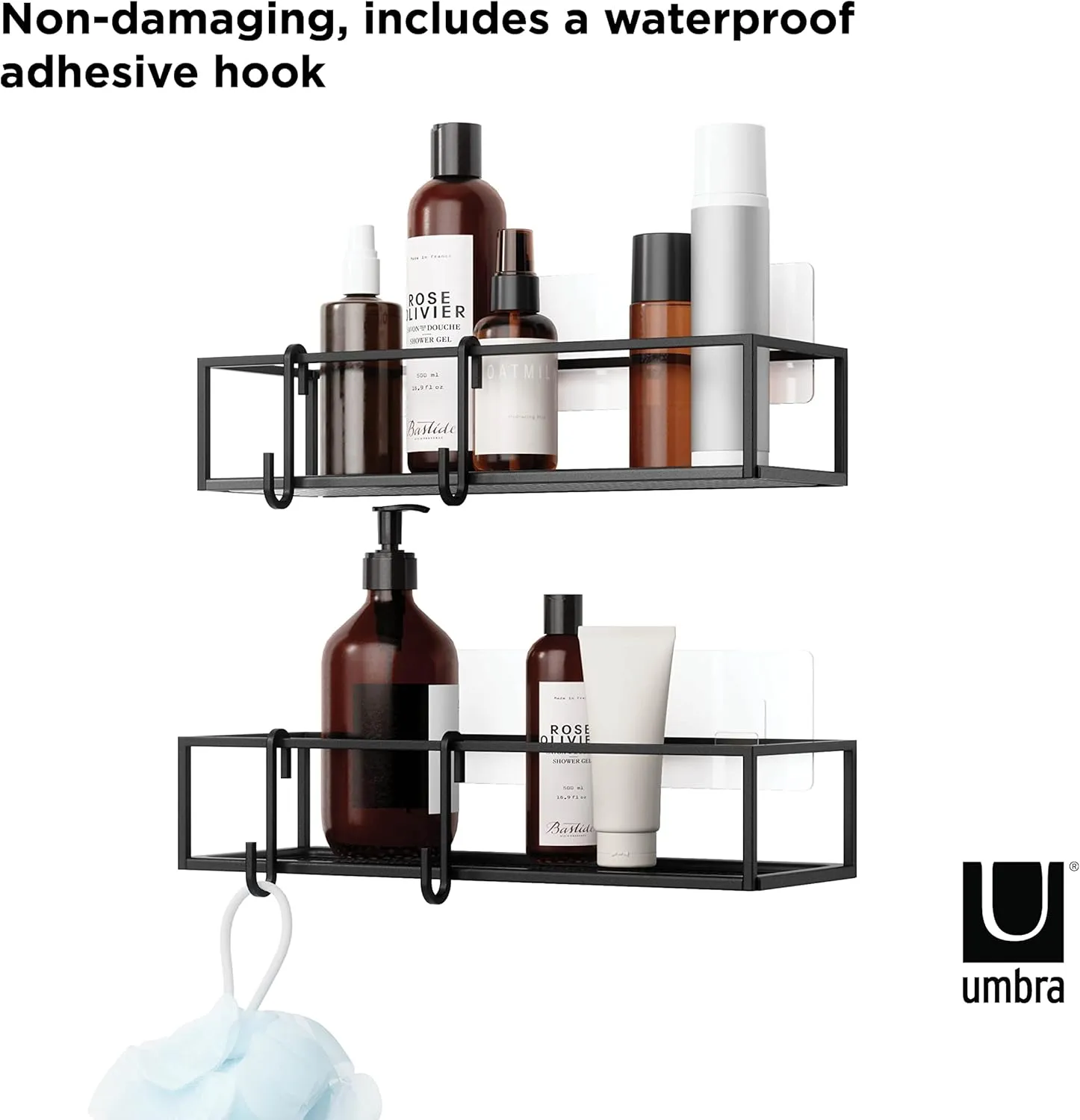 Umbra Cubiko Shower Bin Caddy Set, Black