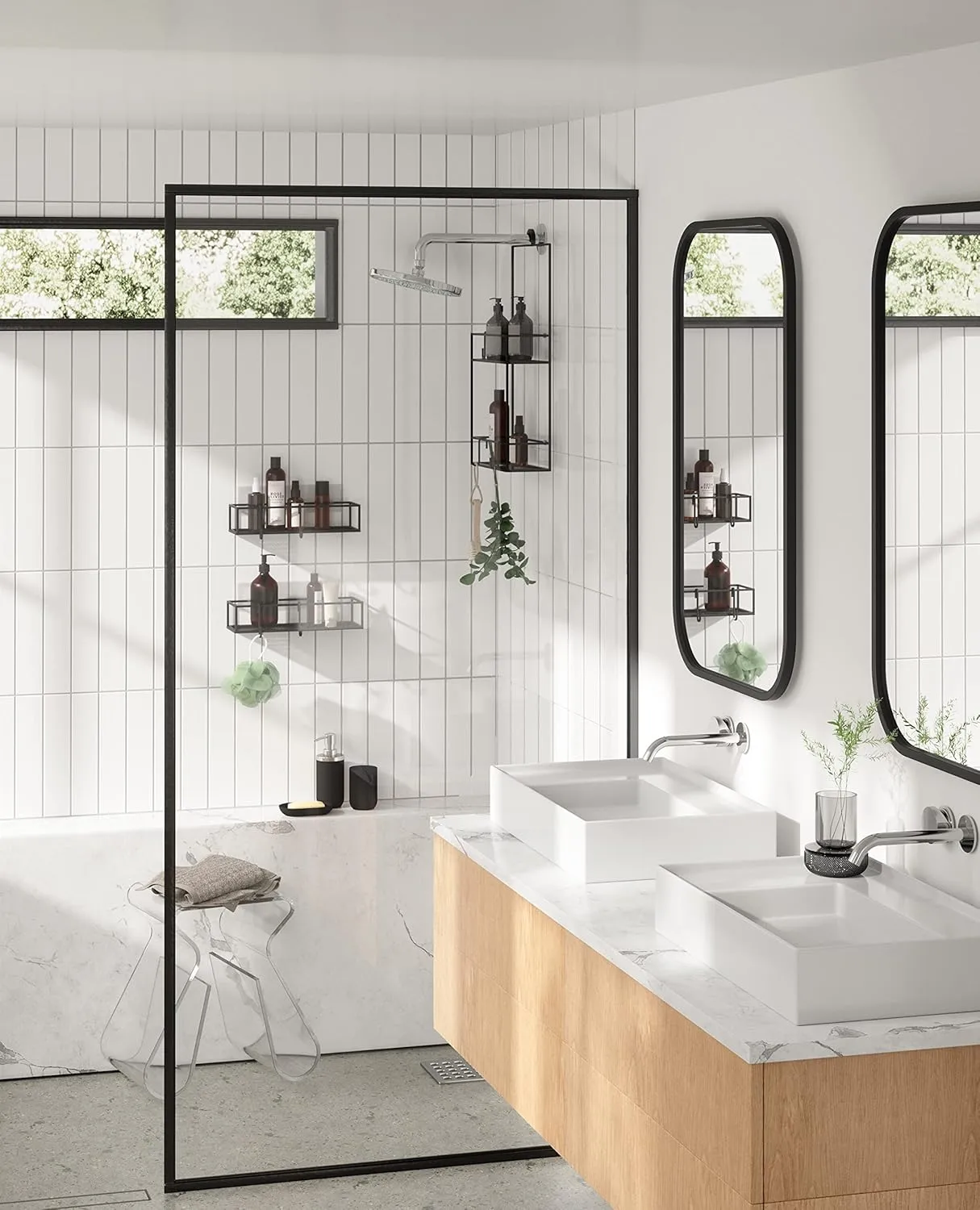Umbra Cubiko Shower Bin Caddy Set, Black