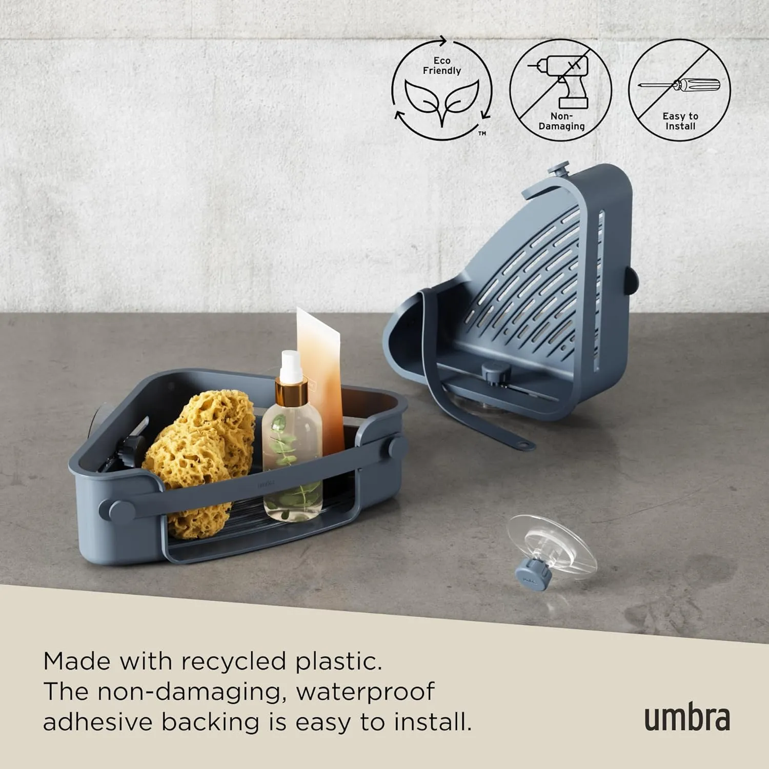 Umbra Flex Adhesive Corner Bin, Slate Blue