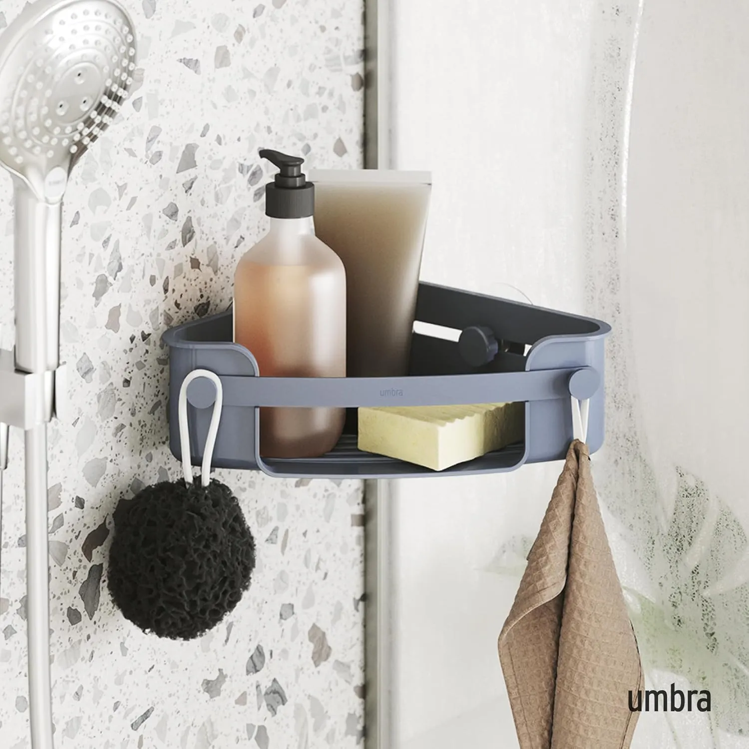 Umbra Flex Adhesive Corner Bin, Slate Blue