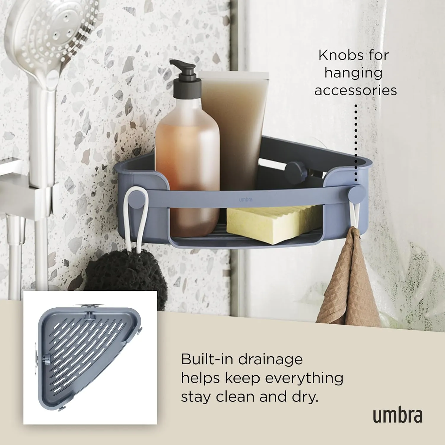 Umbra Flex Adhesive Corner Bin, Slate Blue