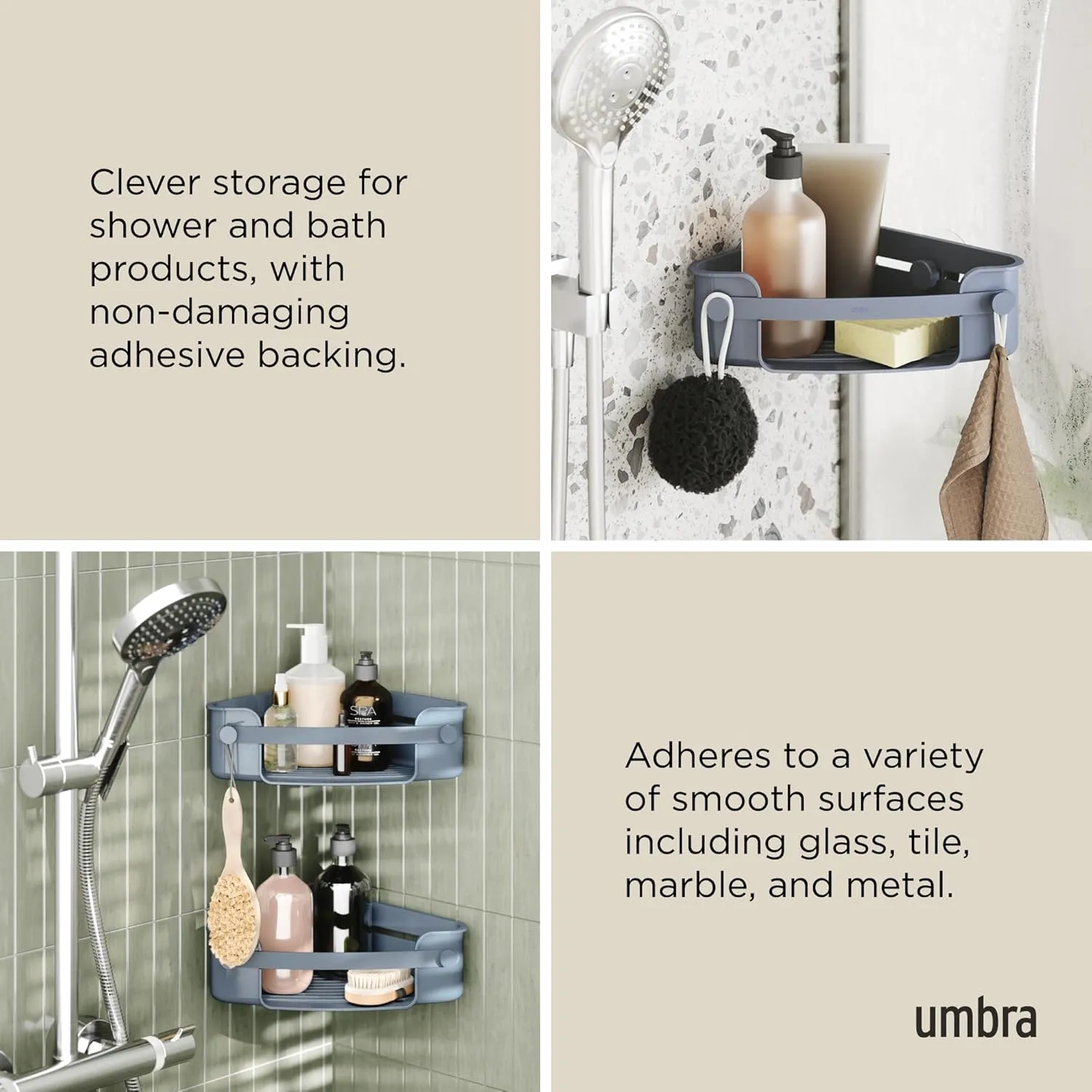 Umbra Flex Adhesive Corner Bin, Slate Blue