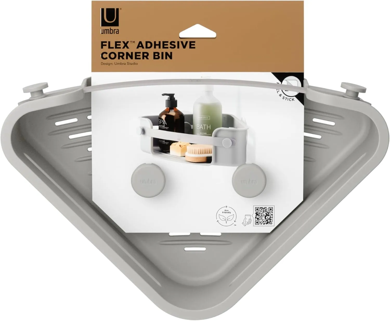 Umbra Flex Adhesive Shower Corner Shelf for Bathroom, Grey