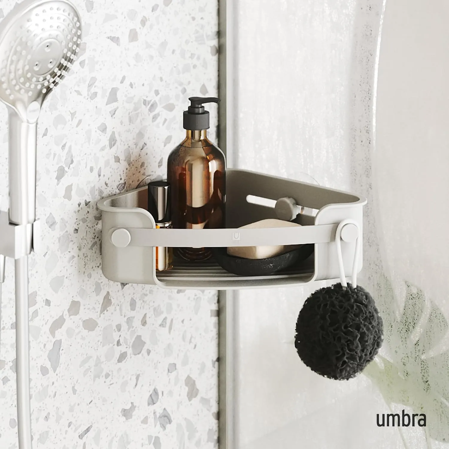 Umbra Flex Adhesive Shower Corner Shelf for Bathroom, Grey