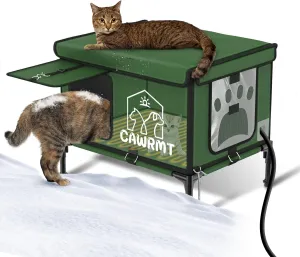Unbreakable Heated Cat House for Outdoor Cat in Winter, Waterproof & Windproof, Insulated Feral Cat Shelter Kitty Bed with Safety Pet Heating Pad for Outside Stray Cat (Green, 13.8''x21.7''x17.8'')