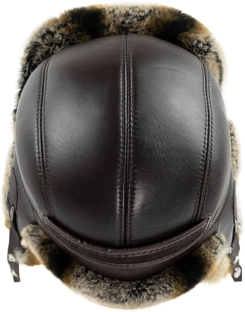 Unisex Brown Rabbit Fur Leather Aviator Russian Ushanka Trapper Winter Fur Hat for Outdoor Warm Hat Gift Ideas for Men