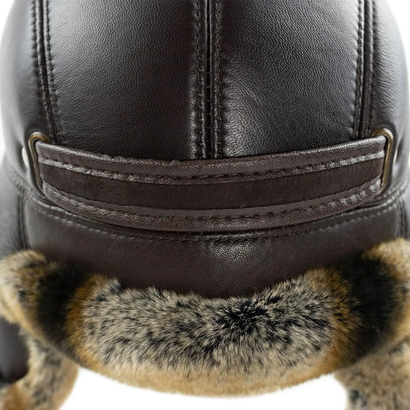 Unisex Brown Rabbit Fur Leather Aviator Russian Ushanka Trapper Winter Fur Hat for Outdoor Warm Hat Gift Ideas for Men