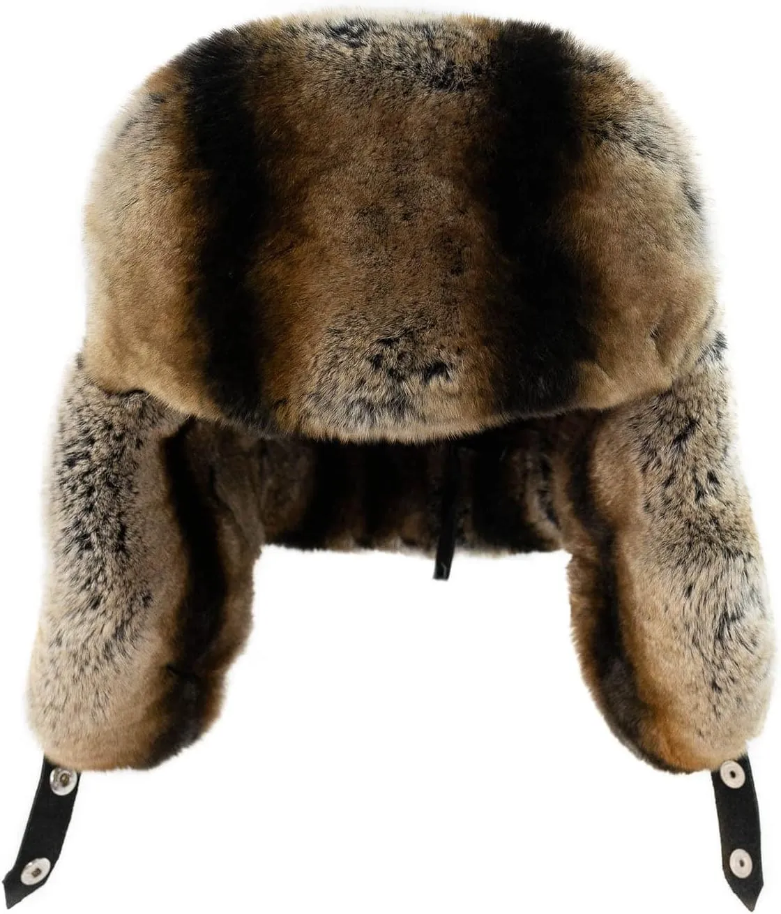Unisex Brown Rabbit Fur Leather Aviator Russian Ushanka Trapper Winter Fur Hat for Outdoor Warm Hat Gift Ideas for Men