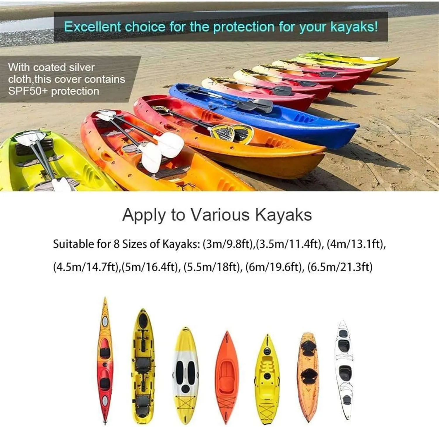 Universal Kayaks Cover Canoe Boat Waterproof UV Resistant Dust-Proof Storage Cover Kayaks Boat Canoe Cover(6m)