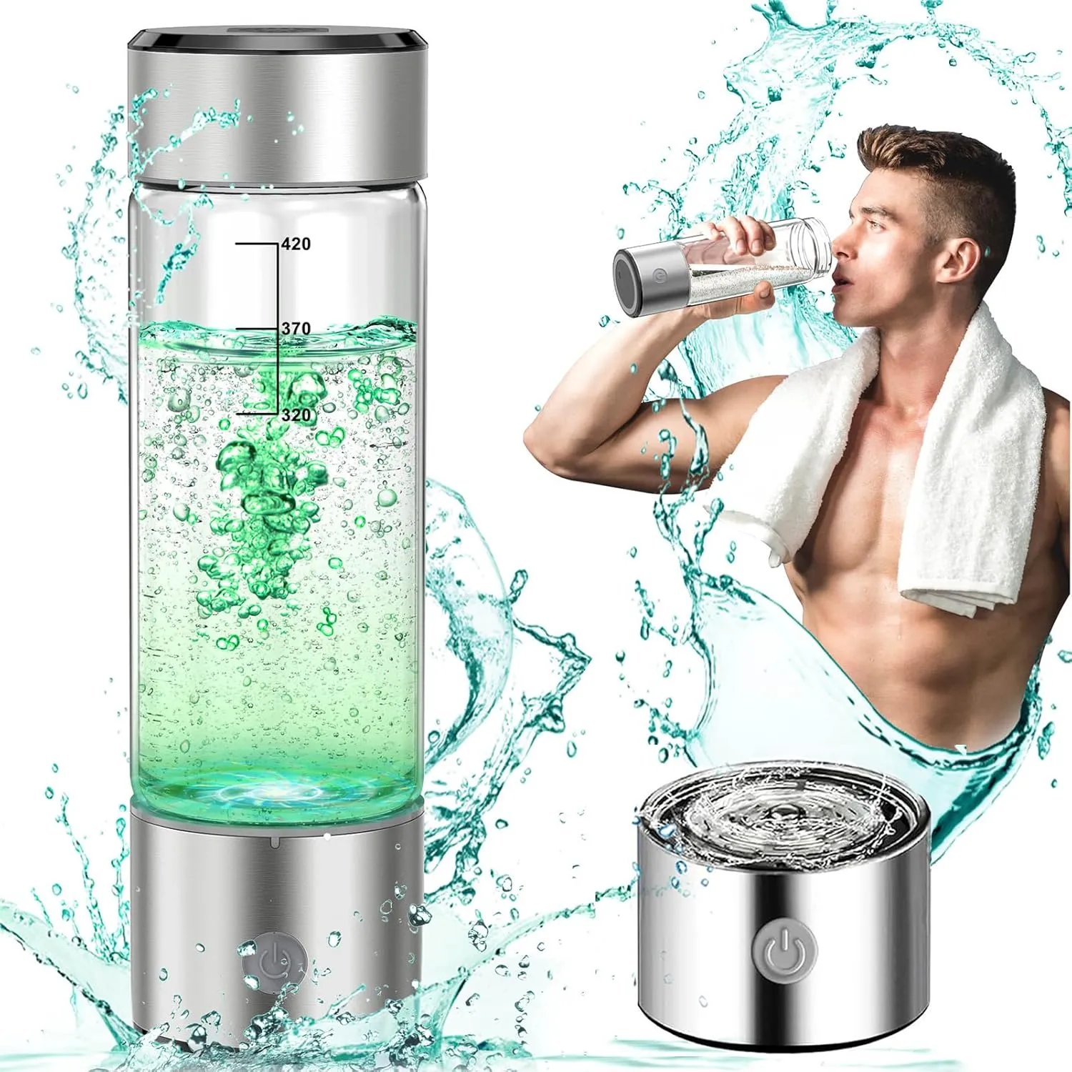 Upgrade Hydrogen Water Bottle, 3Min 2200PPB Rapid Hydrogen Water Generator -SPE PEM Tech, 14OZ Portable Hydro Water Machine, Health Care Gifts for Husband, Wife, Family, Friends, Travel