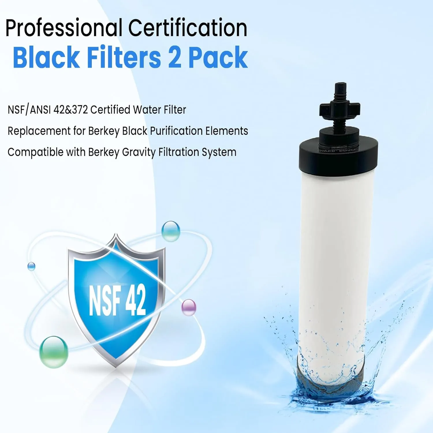 【Upgraded】Virego Ceramic Filter Silver Infused, Replacement for BB9-2 Water Filter, Repeatable Cleaning Filters Compatible with Berkey Gravity Filtration System, Certified by NSF/ANSI 42 (Pack of 2)