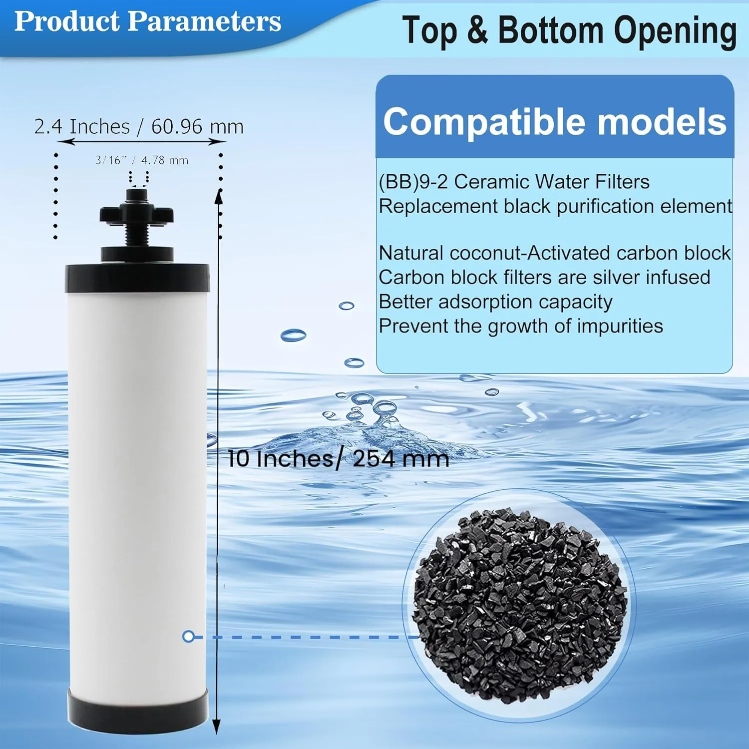 【Upgraded】Virego Ceramic Filter Silver Infused, Replacement for BB9-2 Water Filter, Repeatable Cleaning Filters Compatible with Berkey Gravity Filtration System, Certified by NSF/ANSI 42 (Pack of 2)