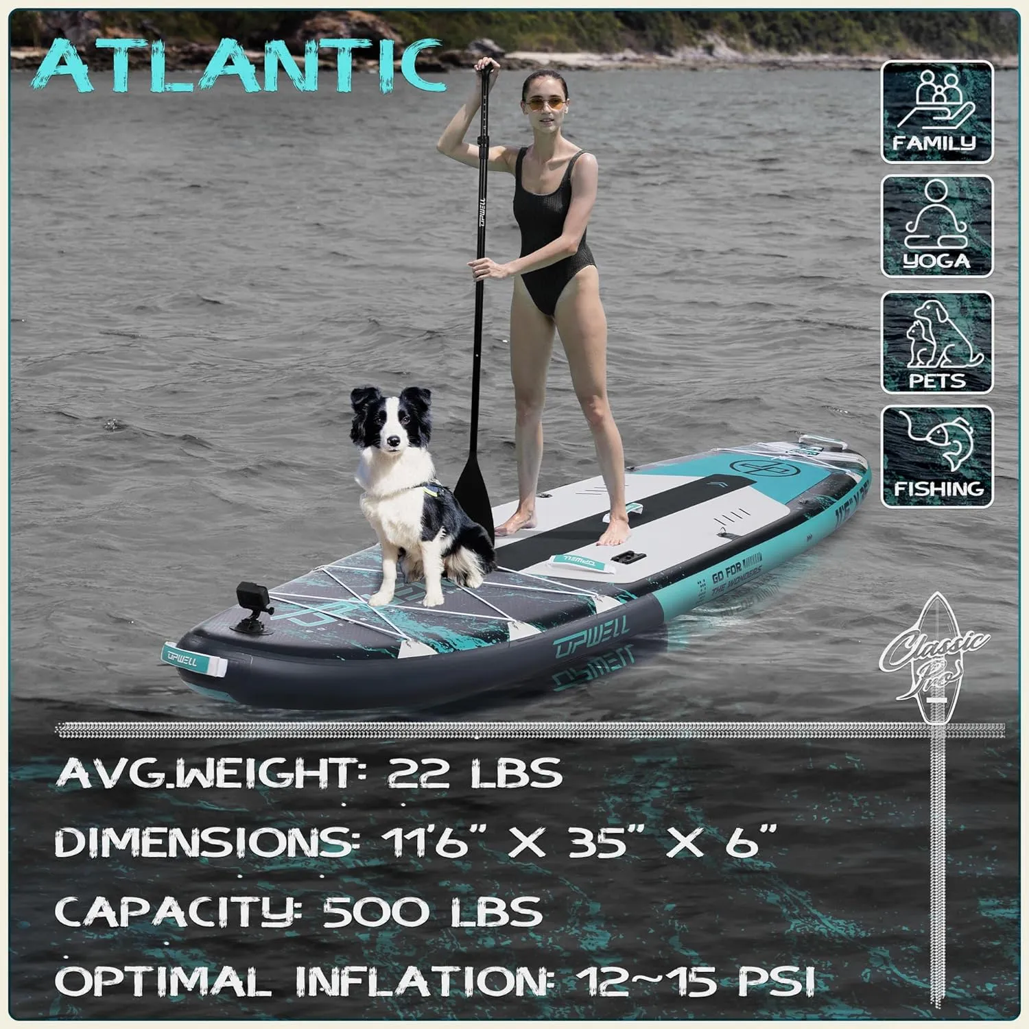 UPWELL 10'6"/11'/11'6" Inflatable Paddle Board, Stand Up Paddle Board for Youth & Adults, Stable Design, Premium SUP Accessories, Backpack, 10L Dry Bag, Paddle, Leash, Hand Pump, Fins