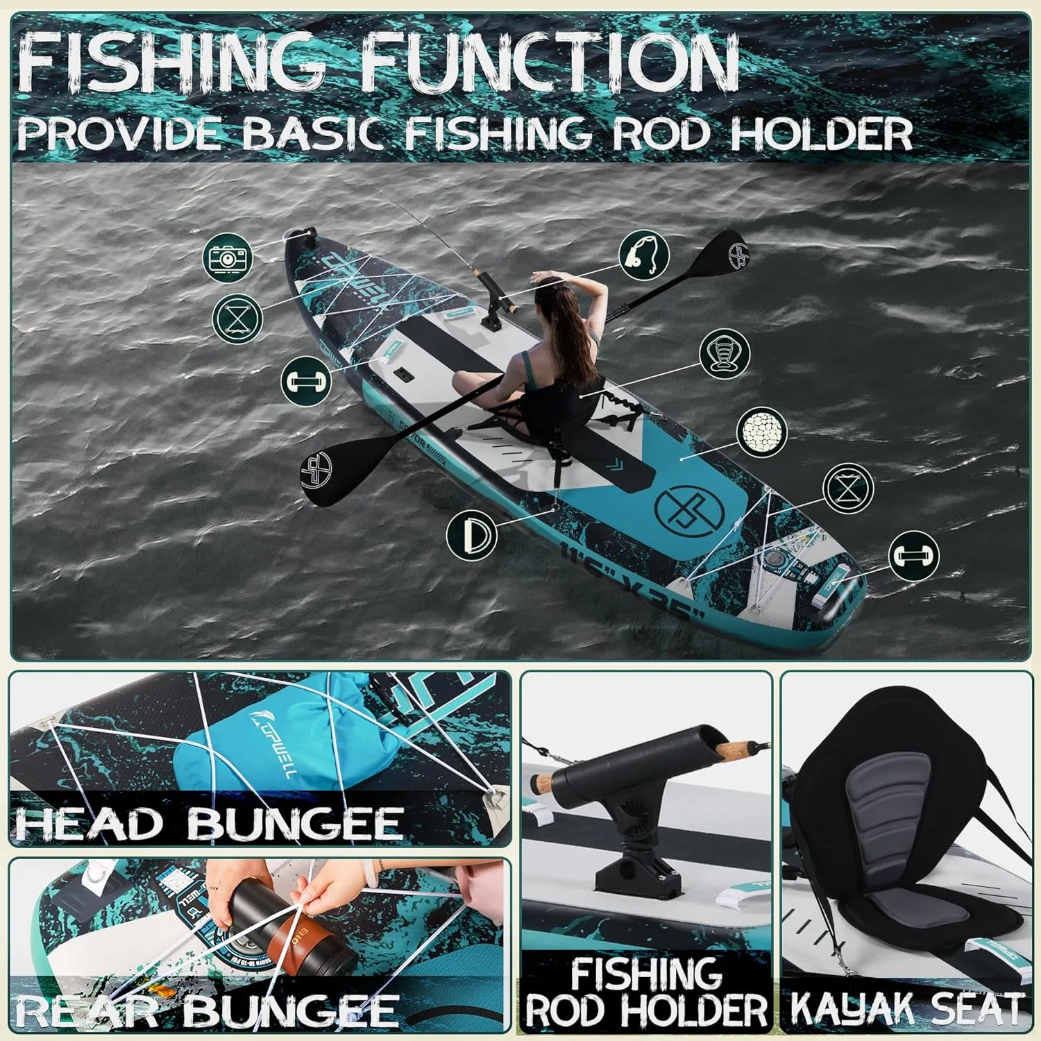 UPWELL 10'6"/11'/11'6" Inflatable Paddle Board, Stand Up Paddle Board for Youth & Adults, Stable Design, Premium SUP Accessories, Backpack, 10L Dry Bag, Paddle, Leash, Hand Pump, Fins