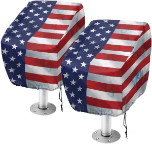 USA Flag Butterfly Boat Folding Seat Cover Silver-Plated Polyester Weather Resistant Material Captain's Chair Cover Full Length Protection for Your Boat Seat Cover