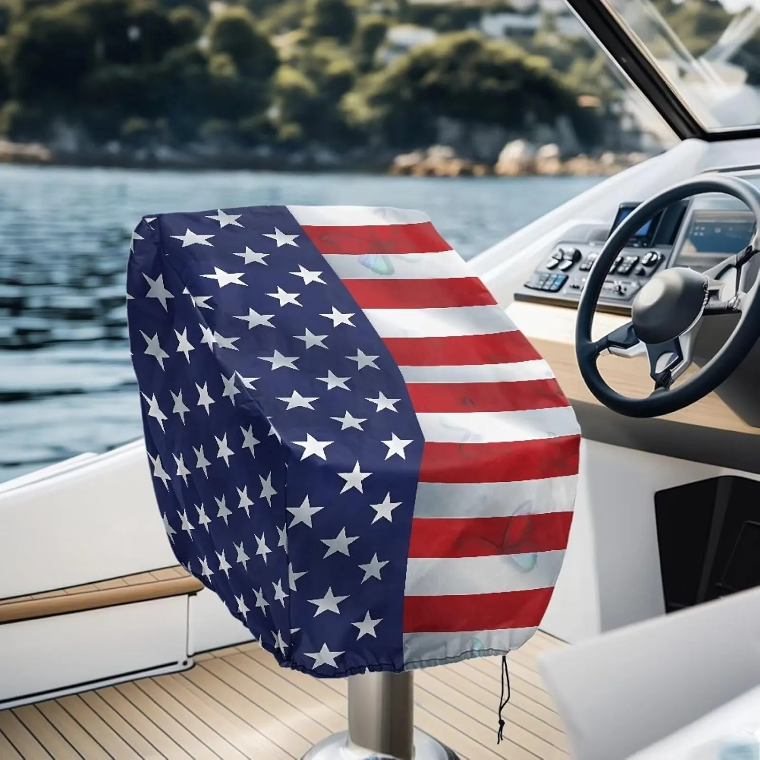 USA Flag Butterfly Boat Folding Seat Cover Silver-Plated Polyester Weather Resistant Material Captain's Chair Cover Full Length Protection for Your Boat Seat Cover