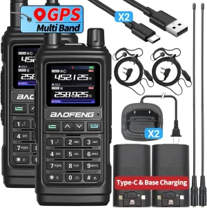 UV-17 PRO GPS Ham Radio Long Range Handheld Radios Walkie Talkies 999 Channels NOAA Weather Receiver Copy Frequency DTMF USB Charger High Gain Antenna, 2 Pack