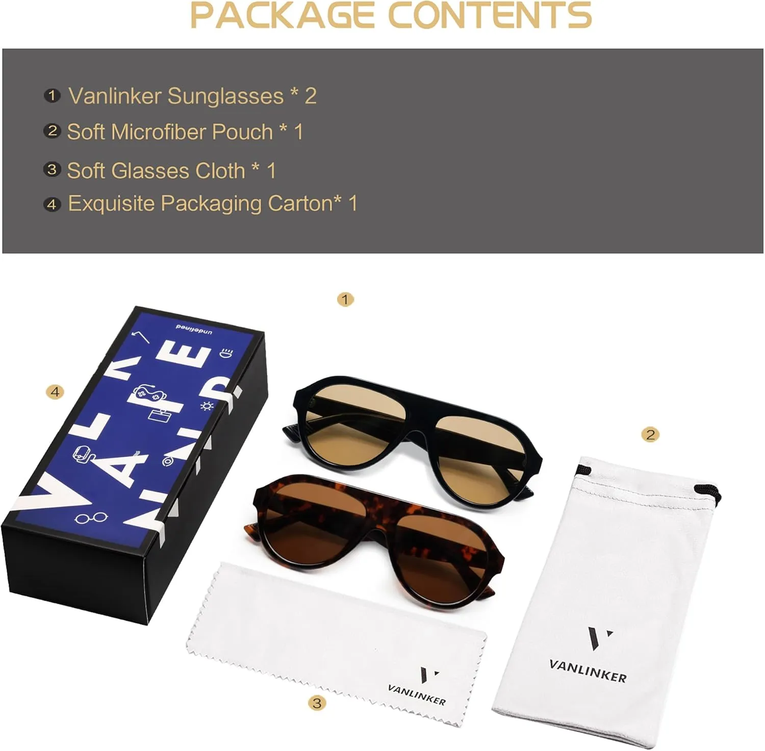 VANLINKER Retro Aviator Polarized Sunglasses for Men Women Trendy 70s Vintage Plastic Frame Sun Glasses VL9750