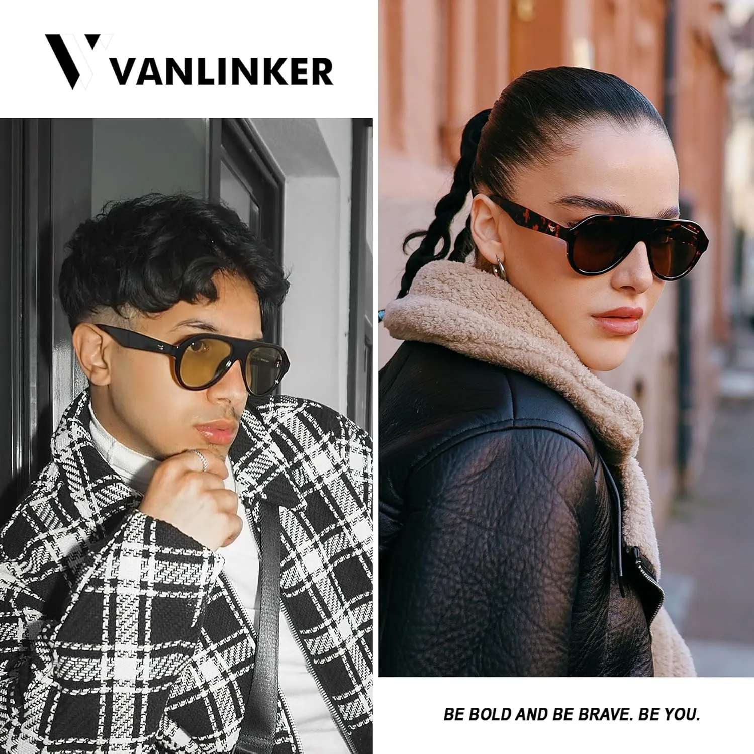 VANLINKER Retro Aviator Polarized Sunglasses for Men Women Trendy 70s Vintage Plastic Frame Sun Glasses VL9750
