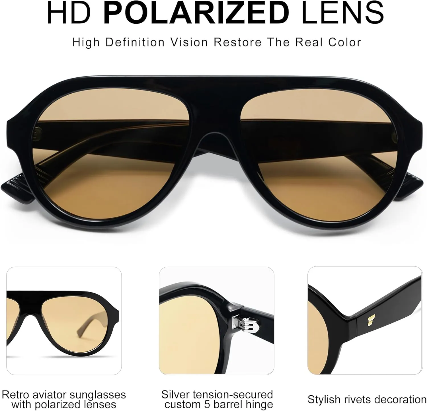 VANLINKER Retro Aviator Polarized Sunglasses for Men Women Trendy 70s Vintage Plastic Frame Sun Glasses VL9750