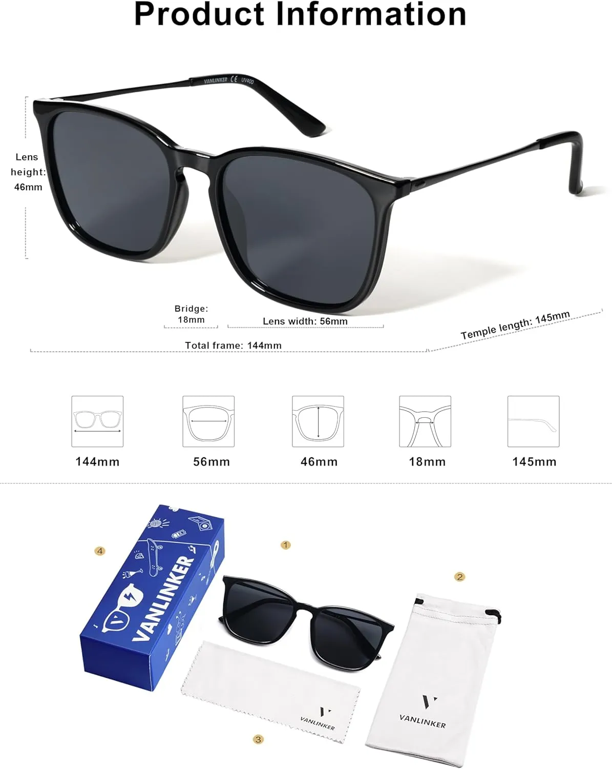 VANLINKER Vintage Square Polarized Sunglasses Men Women Classic Trendy Rectangle Metal Frame Sun Glasses VL9771