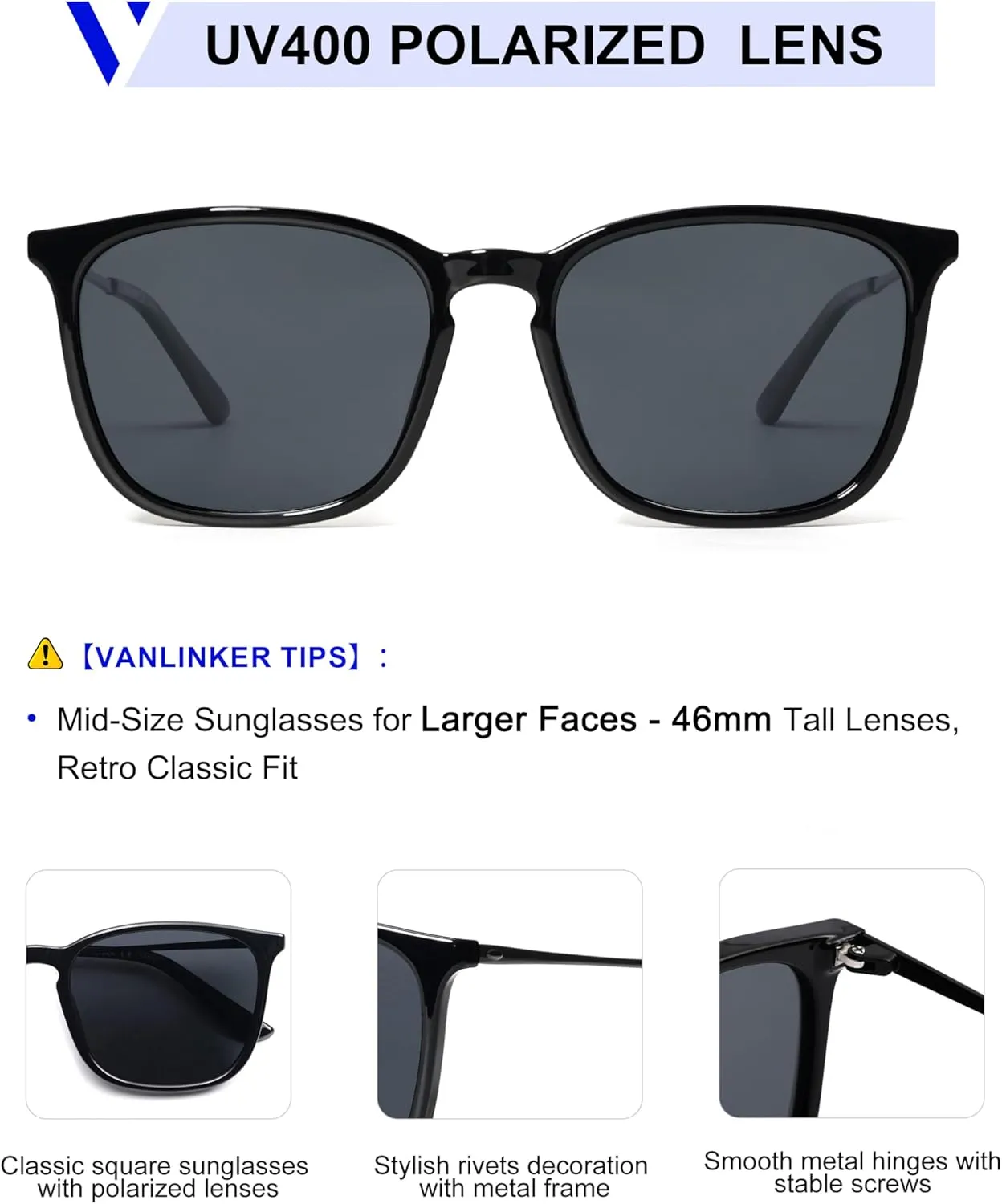 VANLINKER Vintage Square Polarized Sunglasses Men Women Classic Trendy Rectangle Metal Frame Sun Glasses VL9771