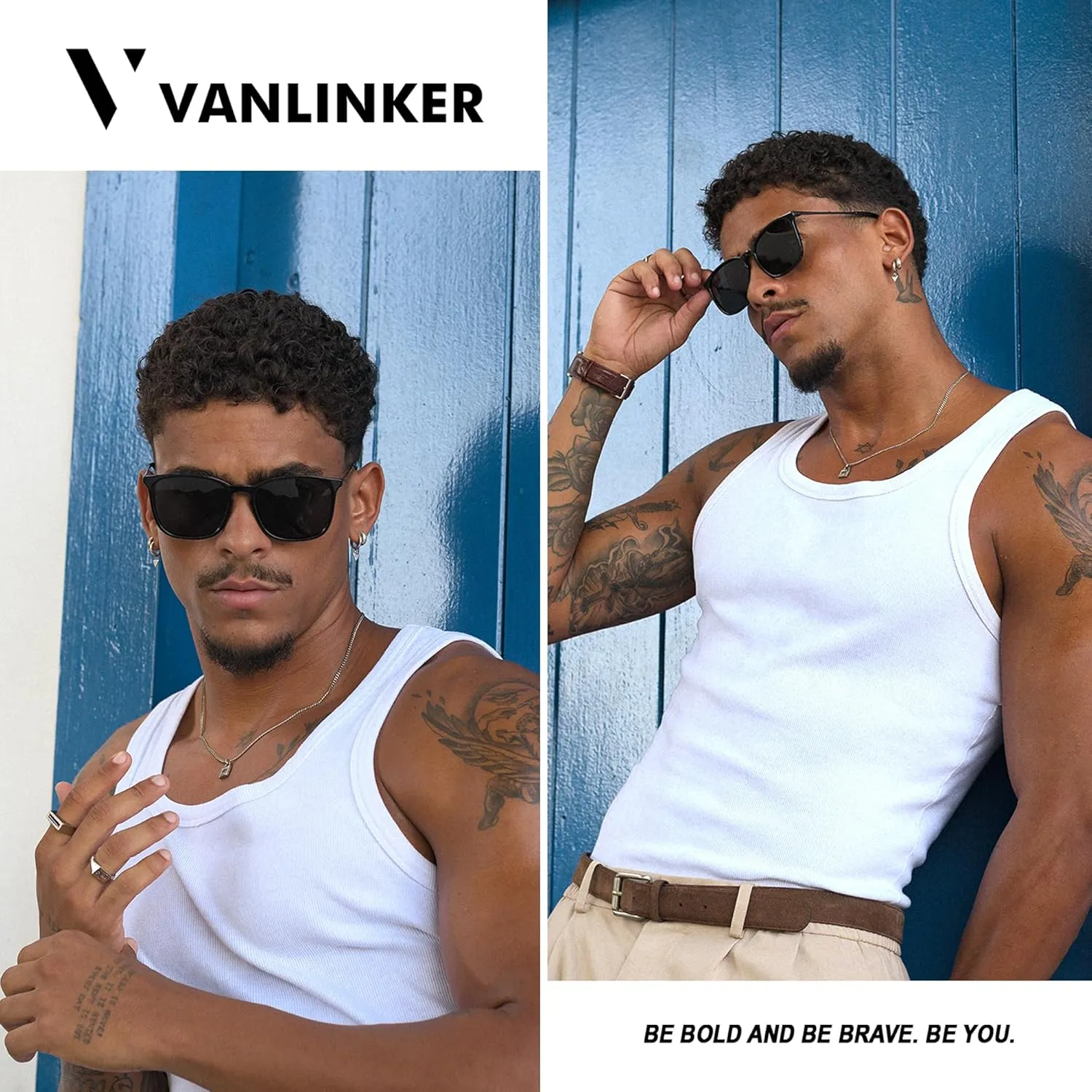 VANLINKER Vintage Square Polarized Sunglasses Men Women Classic Trendy Rectangle Metal Frame Sun Glasses VL9771