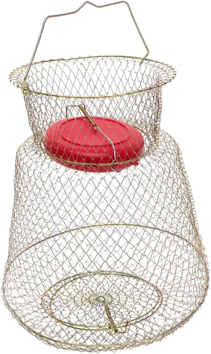 VANZACK Fish Basket Floating Cages Galvanized Steel Wire Fish Trap Basket Collapsible for Fishing