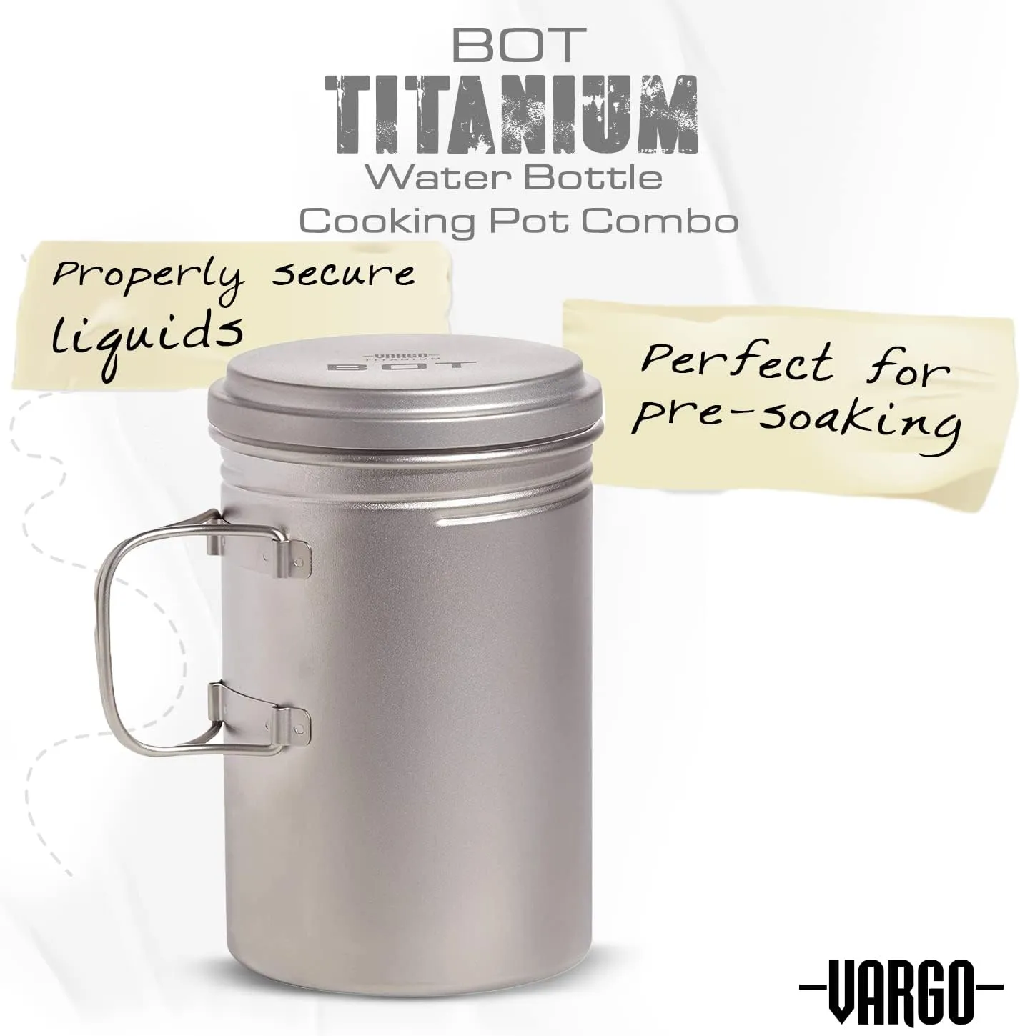 Vargo Titanium BOT Series | BOT-HD Bottle Pot – 1 Liter (34 oz.) Ultralight Water Bottle Cooking Pot Weighs 153 grams (5.4 oz.) | Backpacking Camping