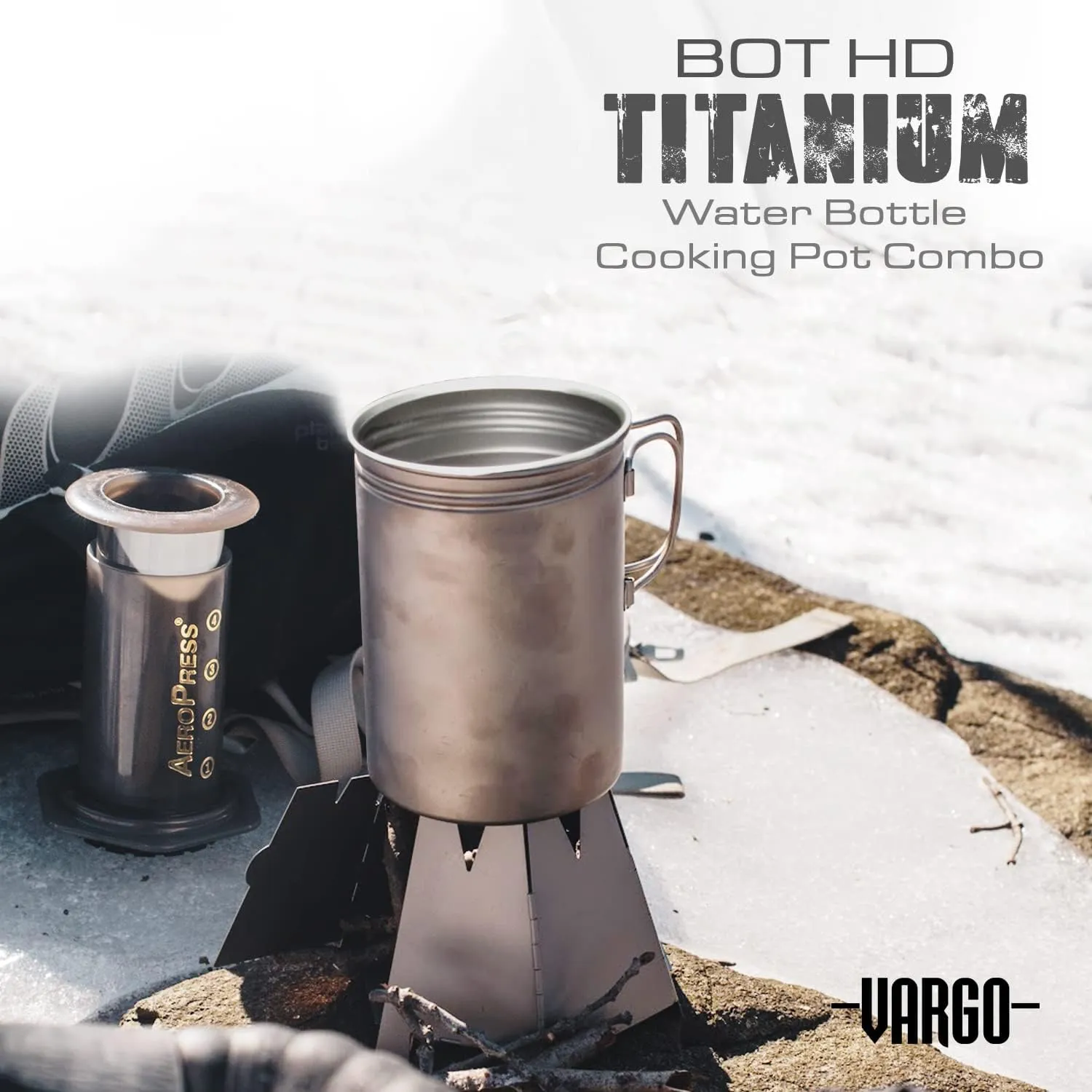 Vargo Titanium BOT Series | BOT-HD Bottle Pot – 1 Liter (34 oz.) Ultralight Water Bottle Cooking Pot Weighs 153 grams (5.4 oz.) | Backpacking Camping