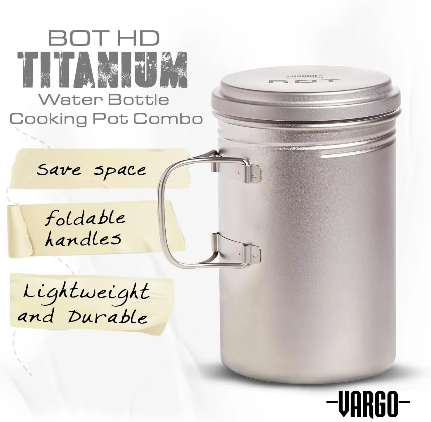 Vargo Titanium BOT Series | BOT-HD Bottle Pot – 1 Liter (34 oz.) Ultralight Water Bottle Cooking Pot Weighs 153 grams (5.4 oz.) | Backpacking Camping