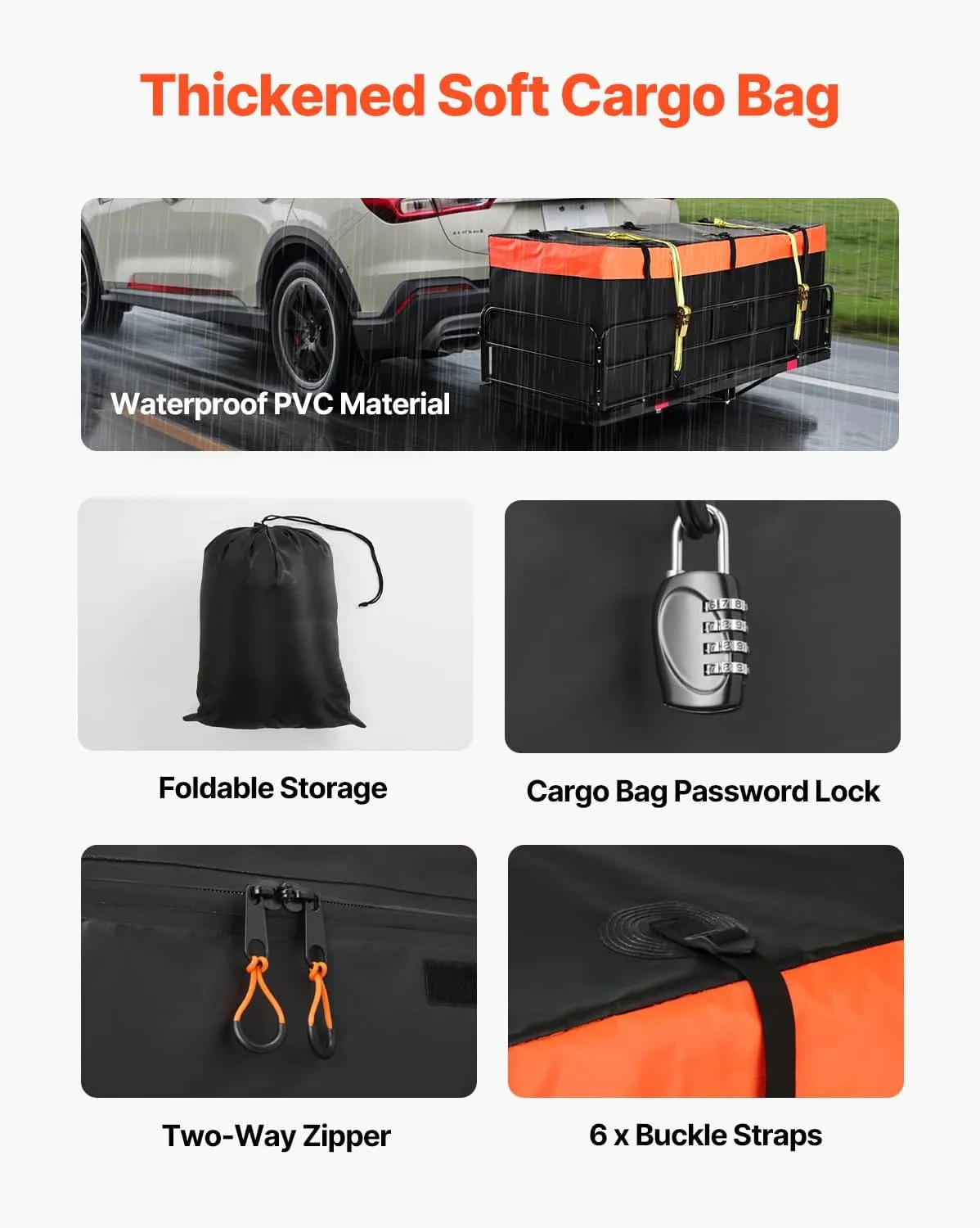 VEVOR 60" x 24" x 14", Hitch Cargo Carrier, 500 lbs Capacity Hitch Cargo Carrier with Cargo Net & Waterproof Cargo Bag, Folding Hitch Mount Cargo Carrier with Reflective Reminder, Fit for SUVs
