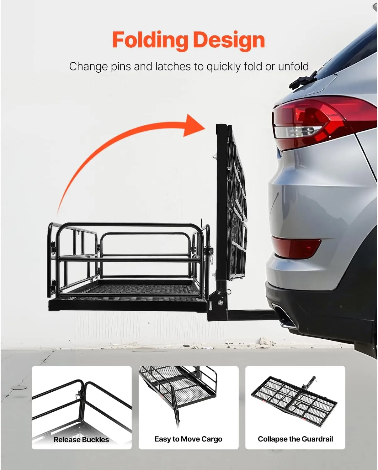 VEVOR 60" x 24" x 14", Hitch Cargo Carrier, 500 lbs Capacity Hitch Cargo Carrier with Cargo Net & Waterproof Cargo Bag, Folding Hitch Mount Cargo Carrier with Reflective Reminder, Fit for SUVs