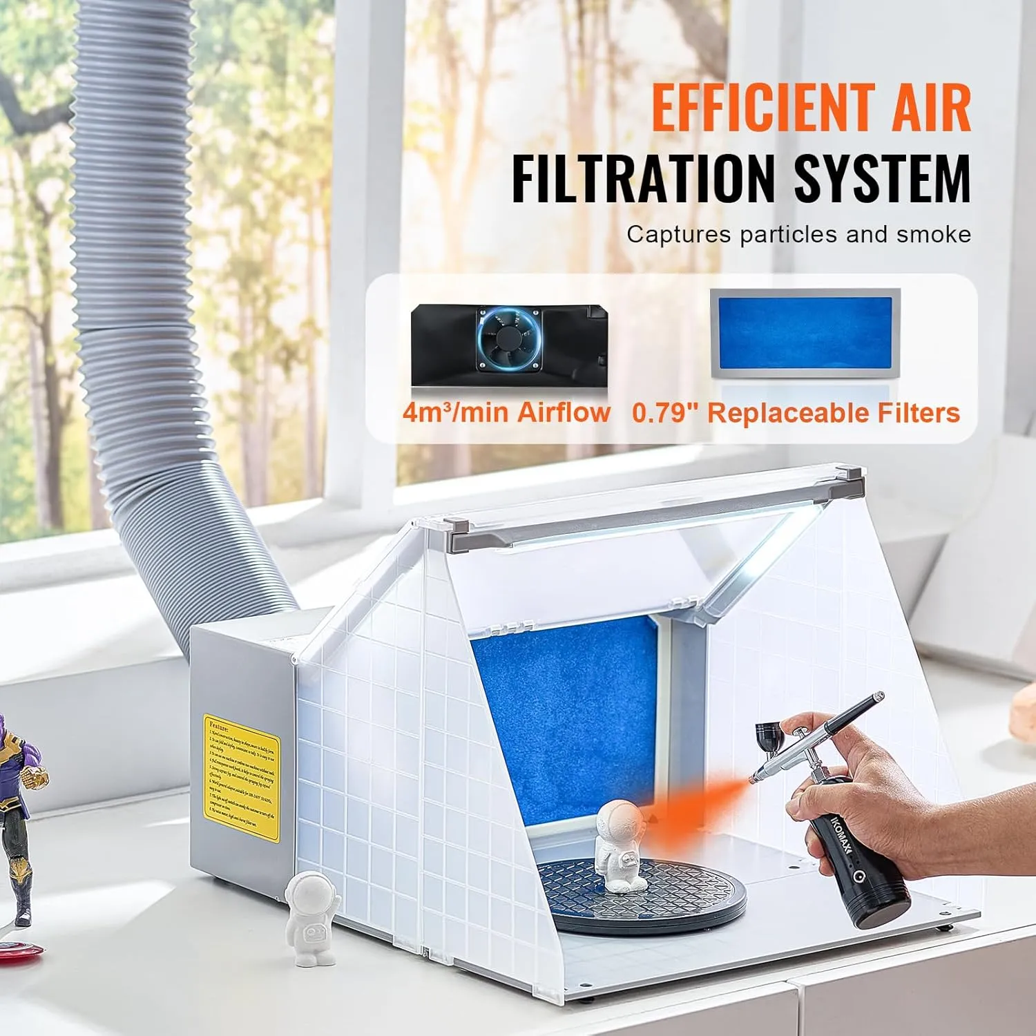 VEVOR Airbrush Spray Booth, Portable Hobby Airbrush Paint Spray Booth Kit with LED Lights, Exhaust Fan and Exhaust Extension Hose, Airbrush Paint Booth for Painting Models, Arts, Crafts, Cakes