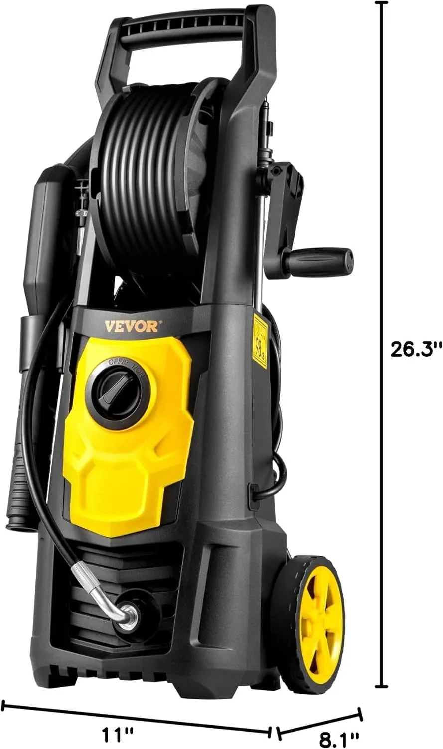 VEVOR Electric Pressure Washer, 2000 PSI, Max 1.65 GPM Power Washer w/ 30 ft Hose & Reel, 5 Quick Connect Nozzles, Foam Cannon, Portable to Clean Patios, Cars, Fences, Driveways, ETL Listed
