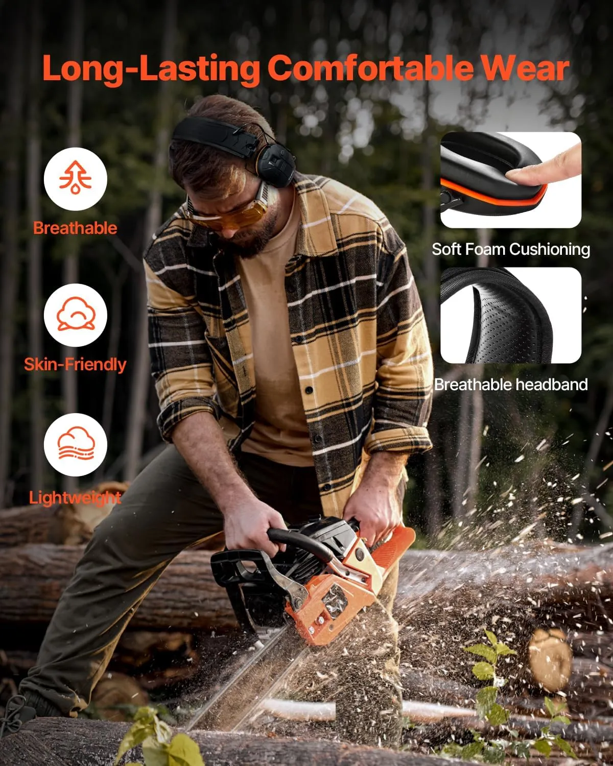 VEVOR Safety Earmuffs, Electronic Ear Muffs with 5.3 Bluetooth Technology and Sound Amplification, Noise Reduction Headphone NRR23dB, Hearing Protection Earmuffs for Shooting, Lawn Mowing and Work