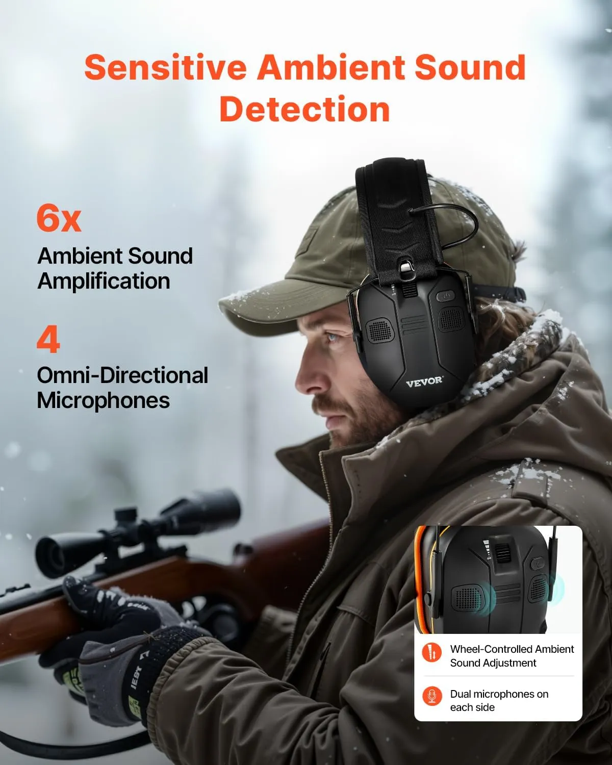 VEVOR Safety Earmuffs, Electronic Ear Muffs with 5.3 Bluetooth Technology and Sound Amplification, Noise Reduction Headphone NRR23dB, Hearing Protection Earmuffs for Shooting, Lawn Mowing and Work