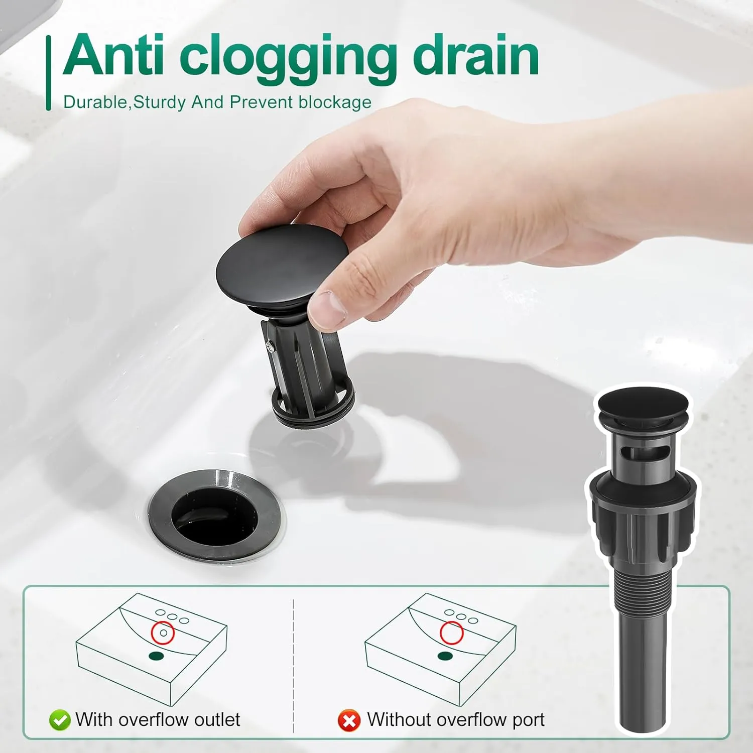 VOTON Waterfall Bathroom Faucets Black, Widespread Bathroom Sink Faucet 3 Hole with Pop Up Drain, 8 Inch Modern Vanity 2-Handles Faucet